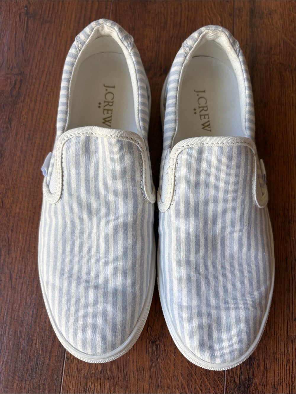 J. Crew Light Blue & White Striped Slip-On Sneakers